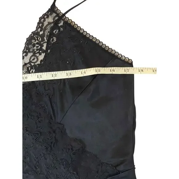 Vintage Private Treasures Black Lace Trim Slip Nightgown Size Medium 1970s - Picture 10 of 14
